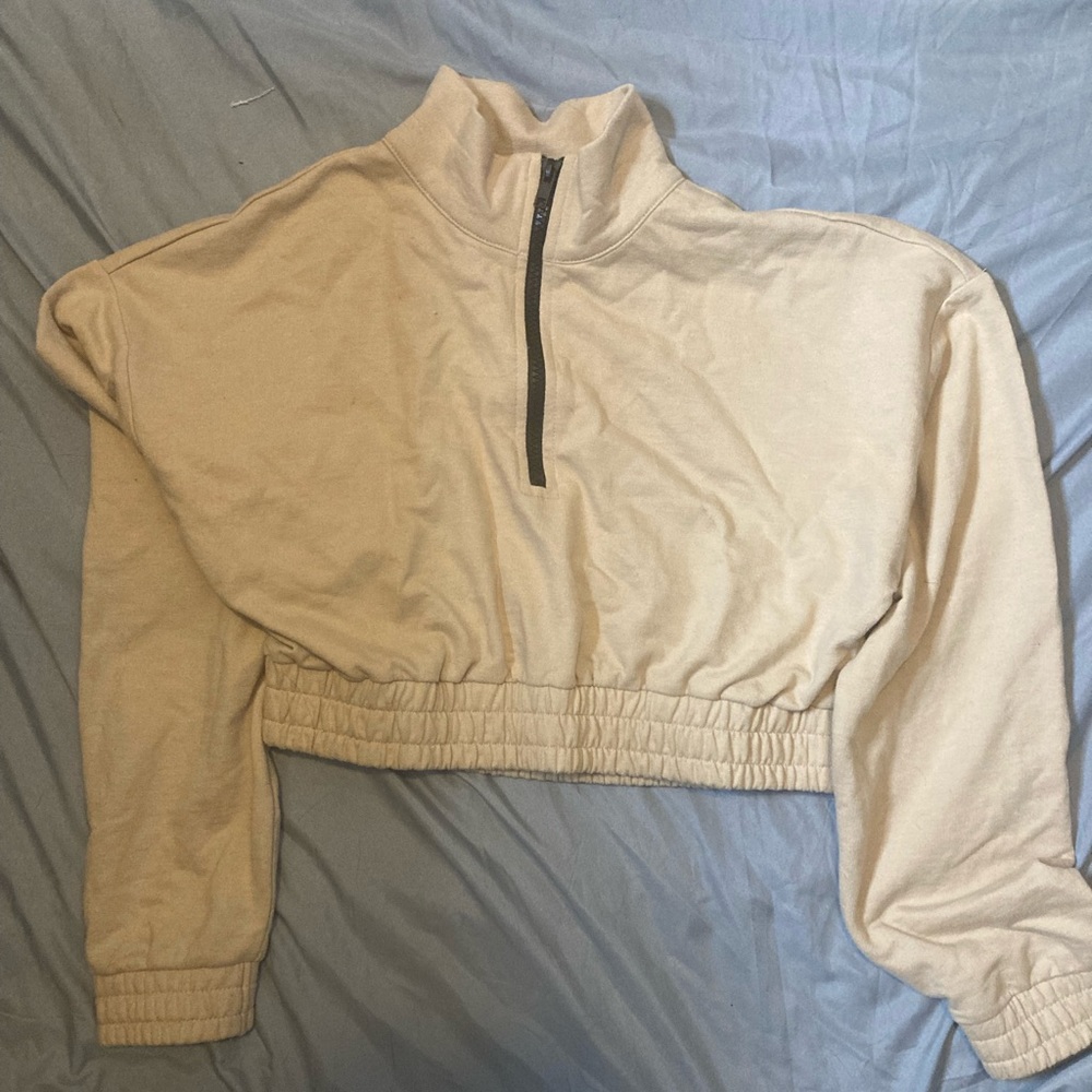 Half zip tan long sleeve cropped half zip from Forever 21